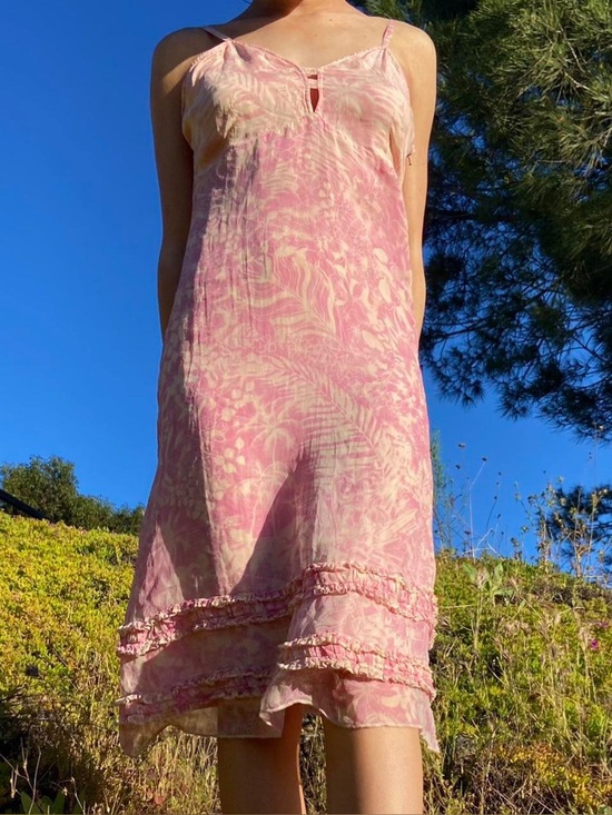 Dresses & Skirts - Da-Nang Silk Tropical Dress Y2K Pink Ruffle